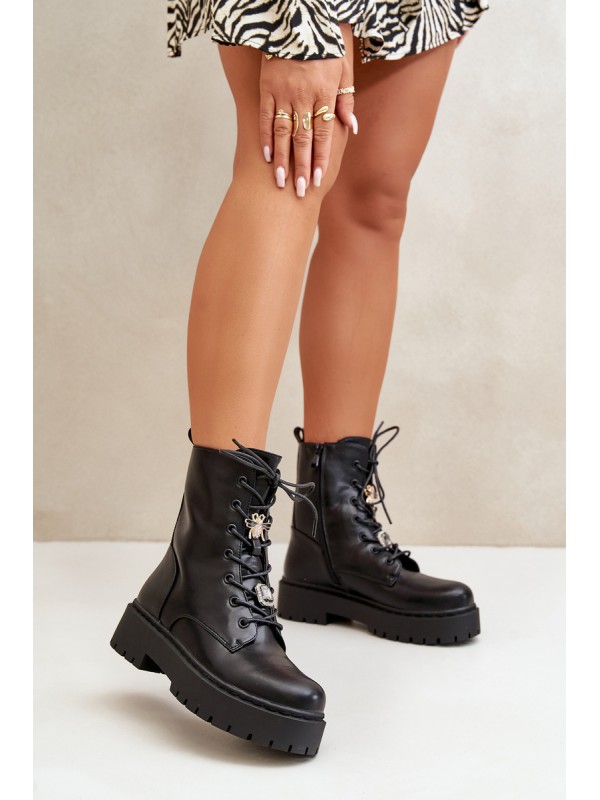 Warm ankle boots workers women's with badges black Avorira 2