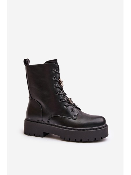 Warm ankle boots workers women's with badges black Avorira