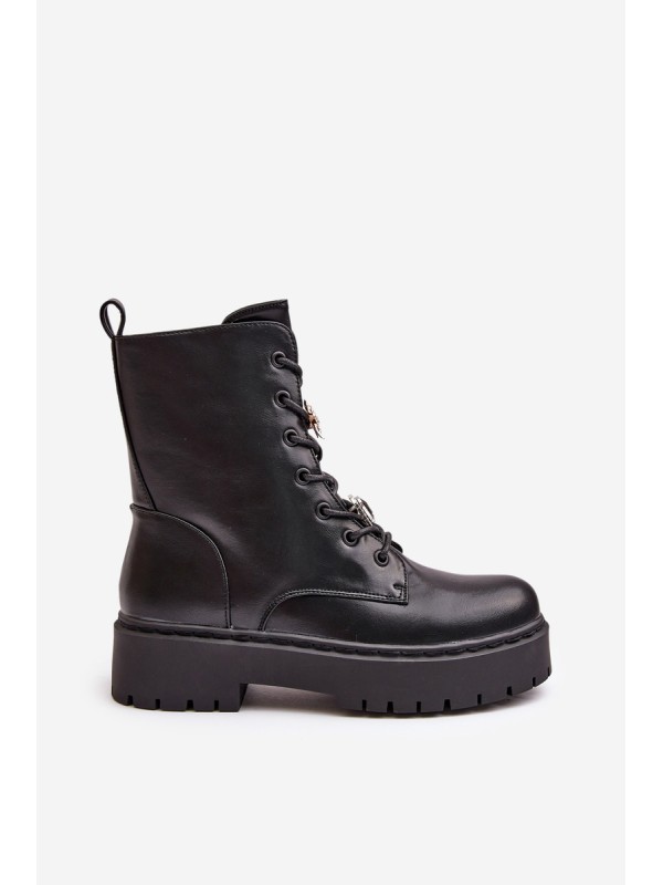 Warm ankle boots workers women's with badges black Avorira