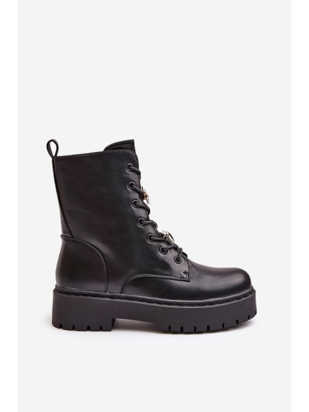 Warm ankle boots workers women's with badges black Avorira