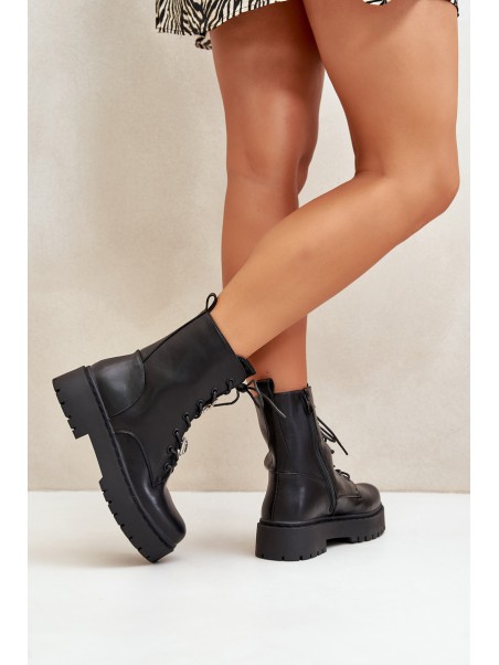 Warm ankle boots workers women's with badges black Avorira