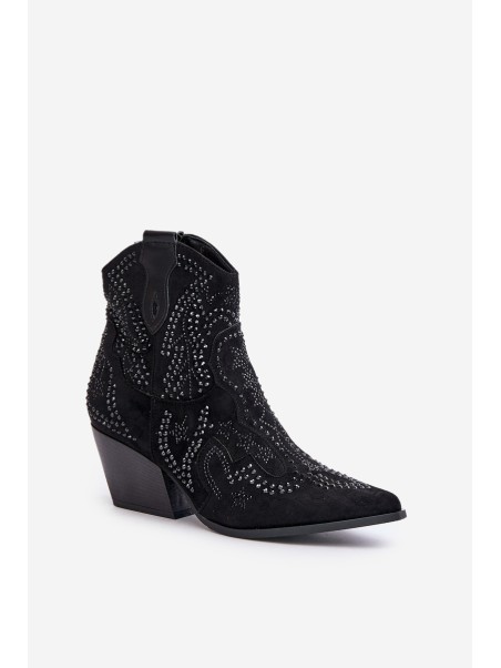 Decorated Cowboy Ankle Boots Black Kaivina
