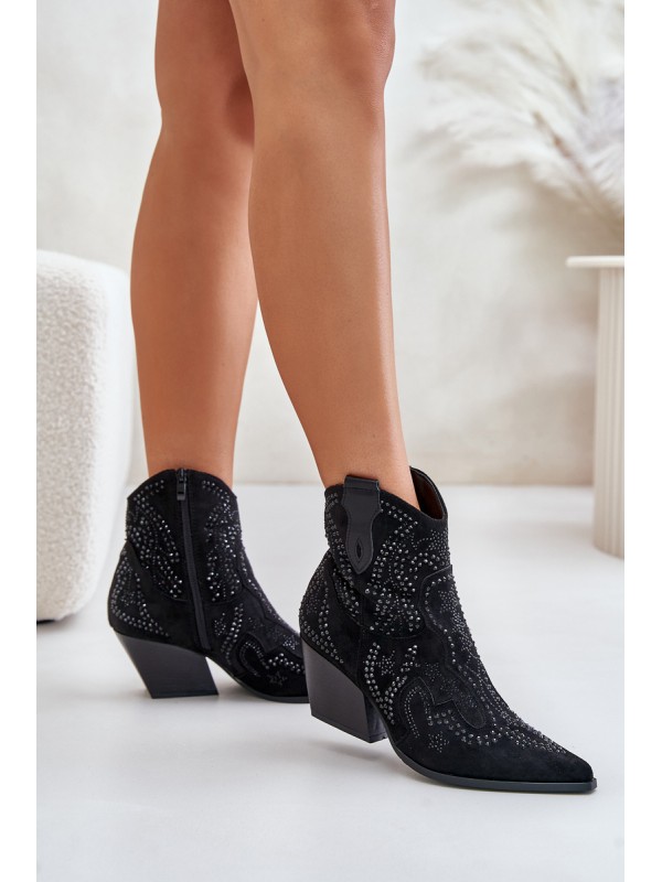 Decorated Cowboy Ankle Boots Black Kaivina