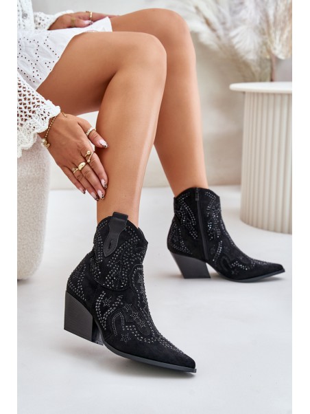 Decorated Cowboy Ankle Boots Black Kaivina