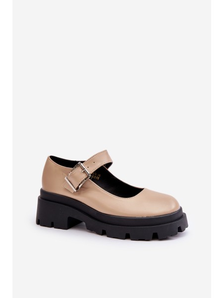 Beige Women's Loafers With Buckle Plikuria
