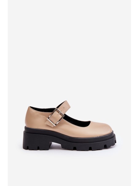 Beige Women's Loafers With Buckle Plikuria
