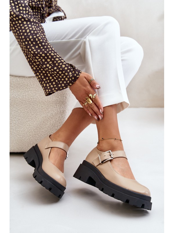Beige Women's Loafers With Buckle Plikuria
