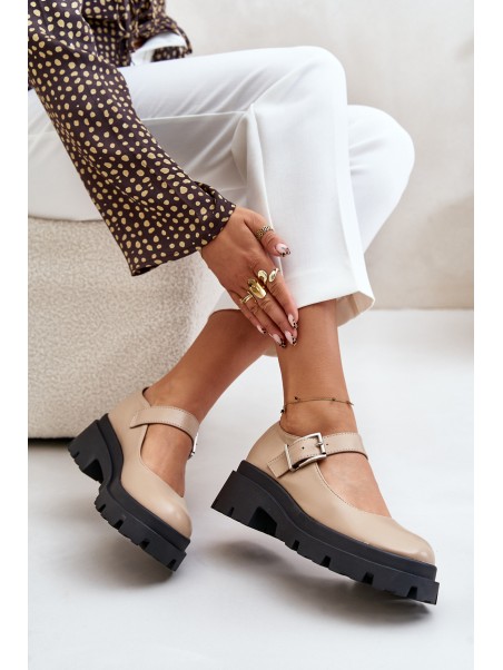 Beige Women's Loafers With Buckle Plikuria