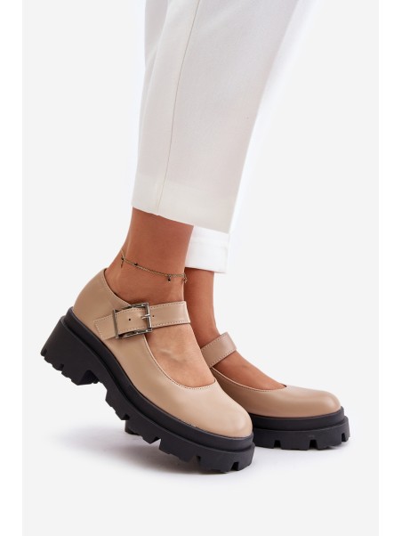 Beige Women's Loafers With Buckle Plikuria