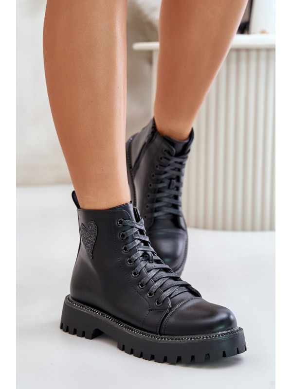 Zip Boots With Decorative Heart Black Obeena