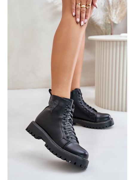 Zip Boots With Decorative Heart Black Obeena