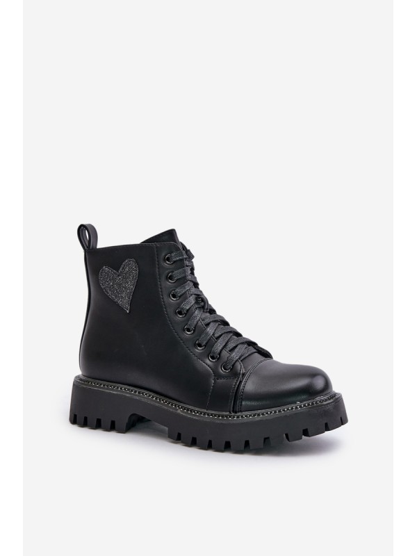Zip Boots With Decorative Heart Black Obeena