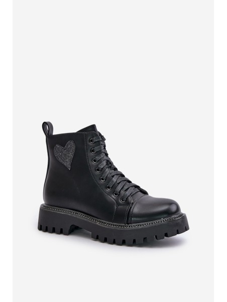 Zip Boots With Decorative Heart Black Obeena