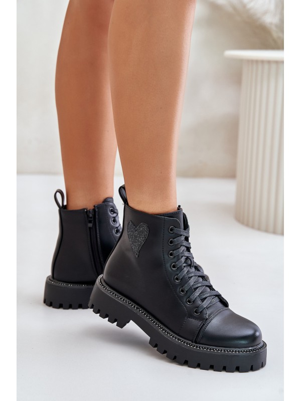 Zip Boots With Decorative Heart Black Obeena
