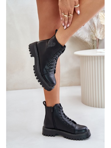 Zip Boots With Decorative Heart Black Obeena