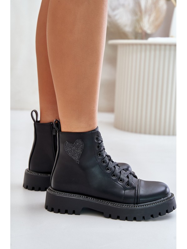 Zip Boots With Decorative Heart Black Obeena
