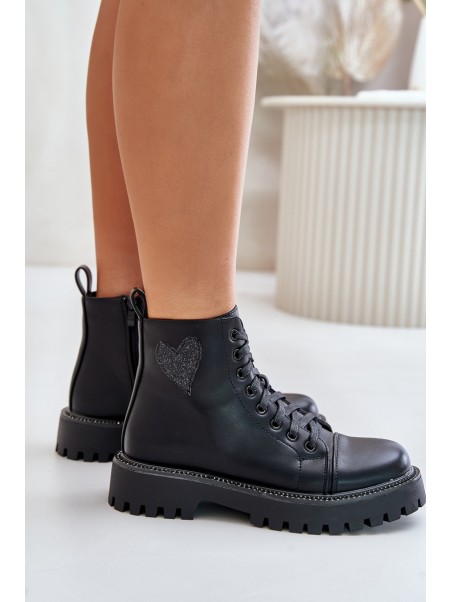 Zip Boots With Decorative Heart Black Obeena