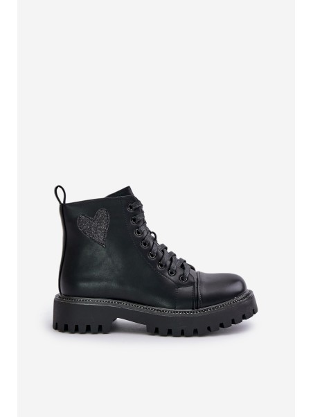 Zip Boots With Decorative Heart Black Obeena