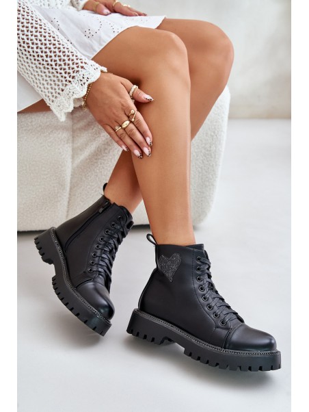 Zip Boots With Decorative Heart Black Obeena