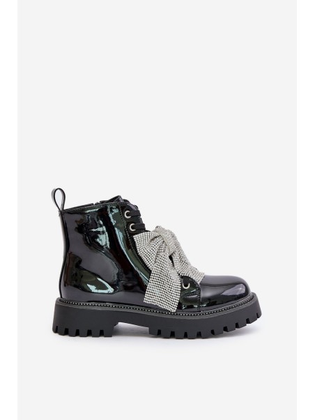 Lacquered Ankle Boots With Zip And Decorative Heart Black Obeena