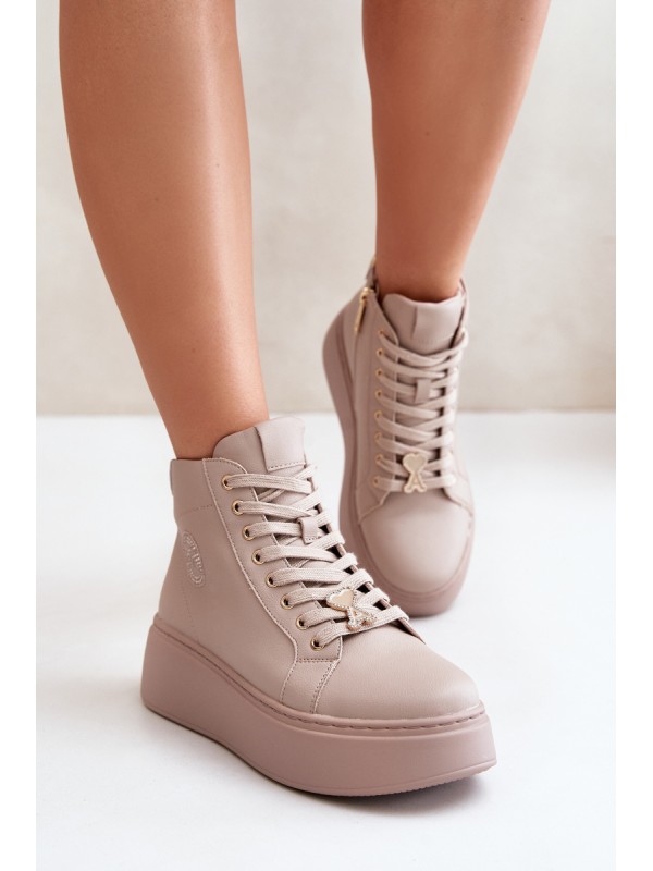 High Women's Leather Sneakers On Platform Vinceza 66707 Beige 2