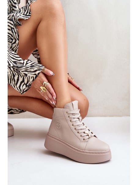 High Women's Leather Sneakers On Platform Vinceza 66707 Beige
