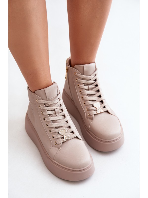 High Women's Leather Sneakers On Platform Vinceza 66707 Beige