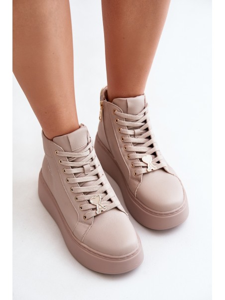 High Women's Leather Sneakers On Platform Vinceza 66707 Beige
