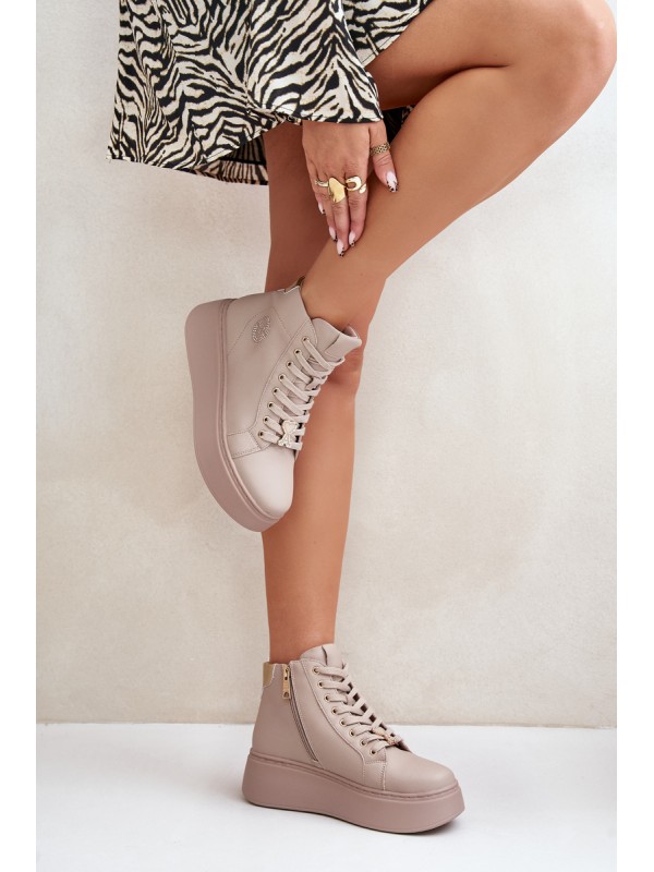 High Women's Leather Sneakers On Platform Vinceza 66707 Beige