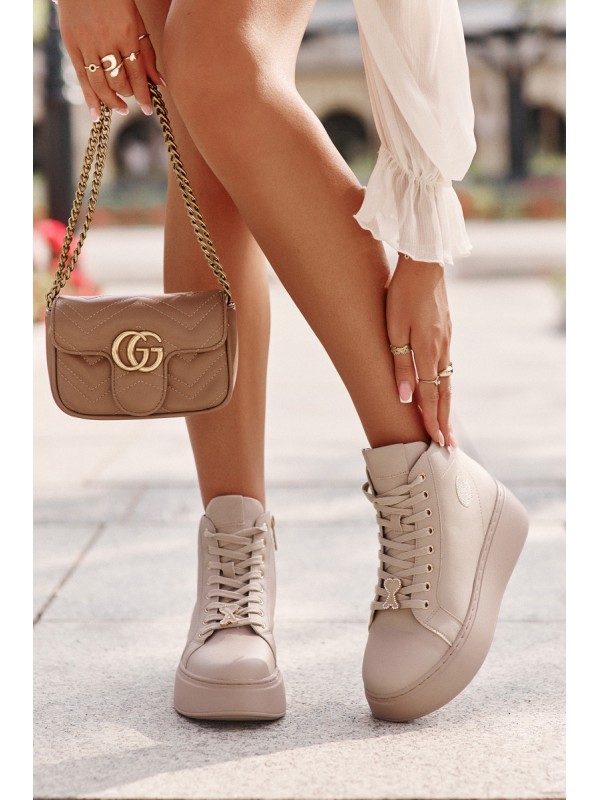 High Women's Leather Sneakers On Platform Vinceza 66707 Beige
