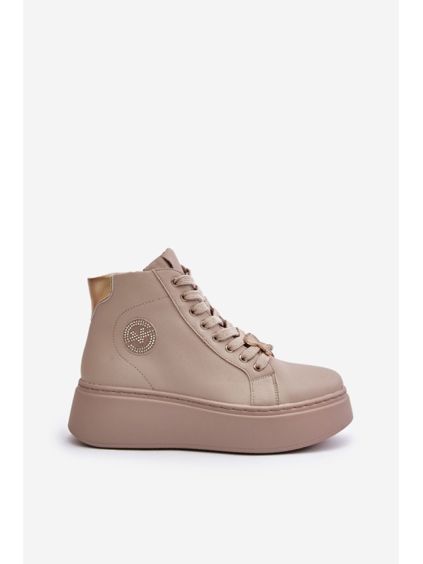 High Women's Leather Sneakers On Platform Vinceza 66707 Beige