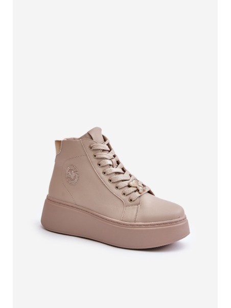 High Women's Leather Sneakers On Platform Vinceza 66707 Beige
