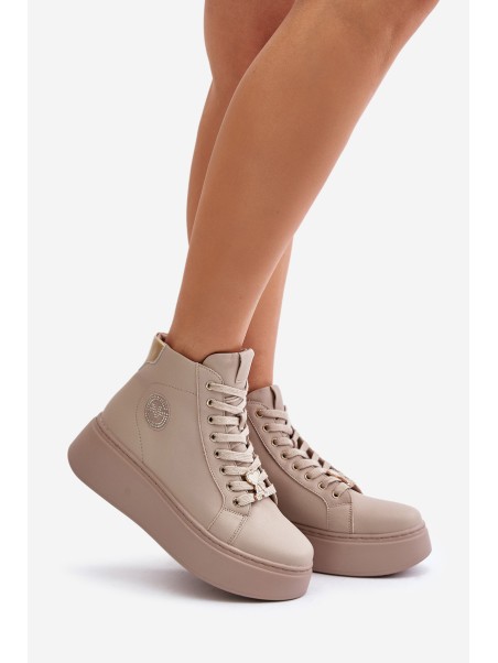 High Women's Leather Sneakers On Platform Vinceza 66707 Beige