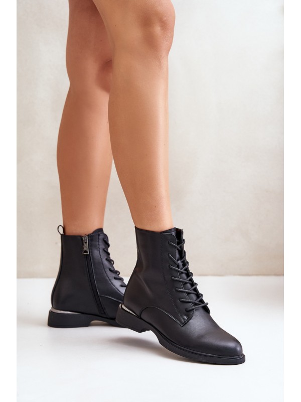 Warm Women's Worker Boots Natural Leather Vinceza 66691 Black