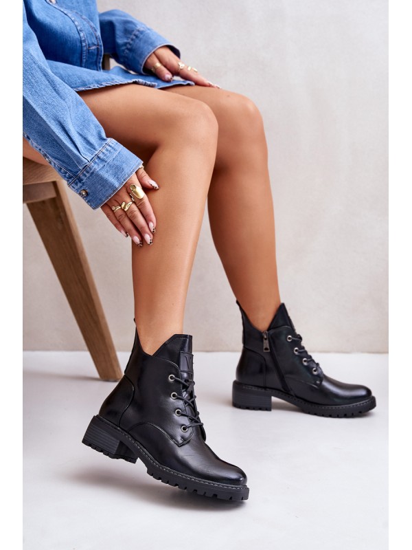 Warm Women's Ankle Boots On Low Heel Vinceza 58136 Black