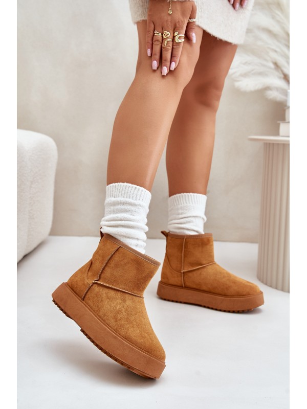 Womens Snow Boots On Platform Made Of Eco Suede Camel Atteria 2