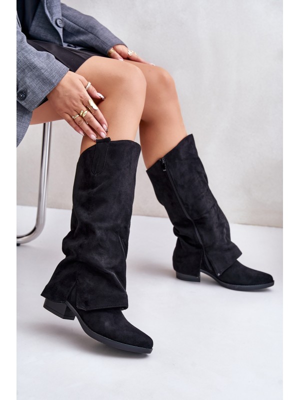 Women's Low Heeled Boots With Turned Shaft Black Stinova