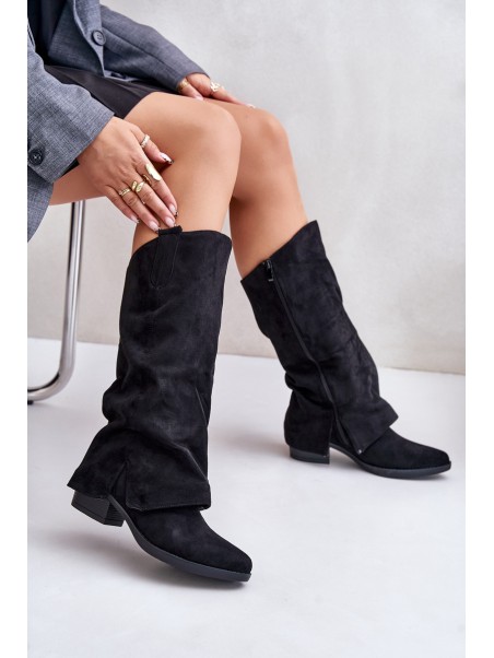 Women's Low Heeled Boots With Turned Shaft Black Stinova