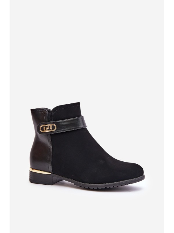 Warm Women's Boots on Flat Heel with Golden Detail Beige Ravasira
