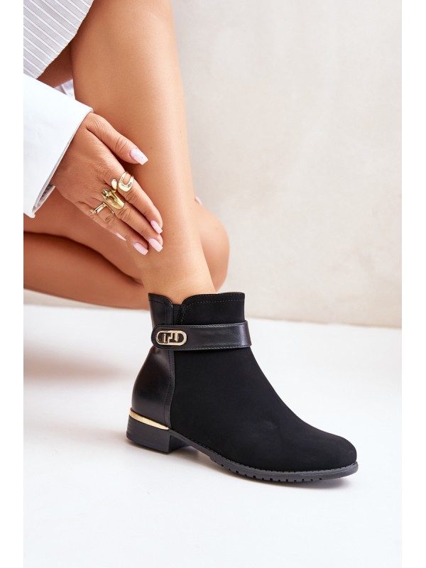 Warm Women's Boots on Flat Heel with Golden Detail Beige Ravasira