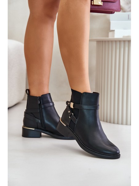 Women Boots Insulated With Decorative Straps Black Kikirra