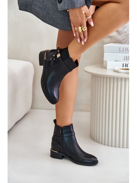 Women Boots Insulated With Decorative Straps Black Kikirra
