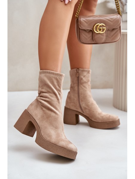 Women's Platform Ankle Boots With Chunky Heel S.Barski HY42-739 Beige