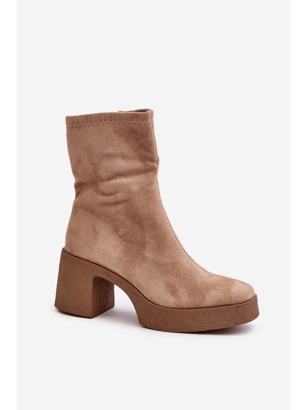 Women's Platform Ankle Boots With Chunky Heel S.Barski HY42-739 Beige