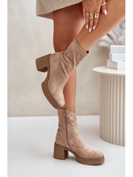 Women's Platform Ankle Boots With Chunky Heel S.Barski HY42-739 Beige