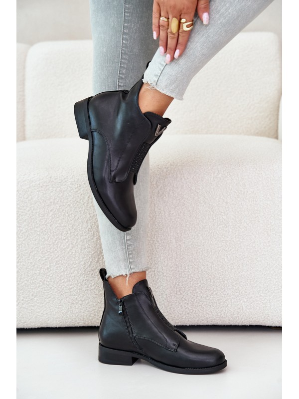 Low Women's Ankle Boots With Flat Heels Insulated Black S.Barski HY42-119 Black