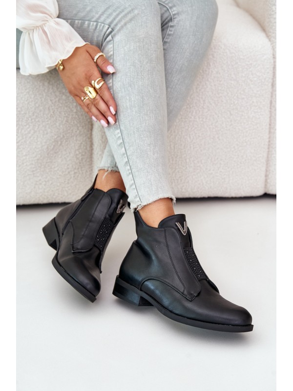 Low Women's Ankle Boots With Flat Heels Insulated Black S.Barski HY42-119 Black