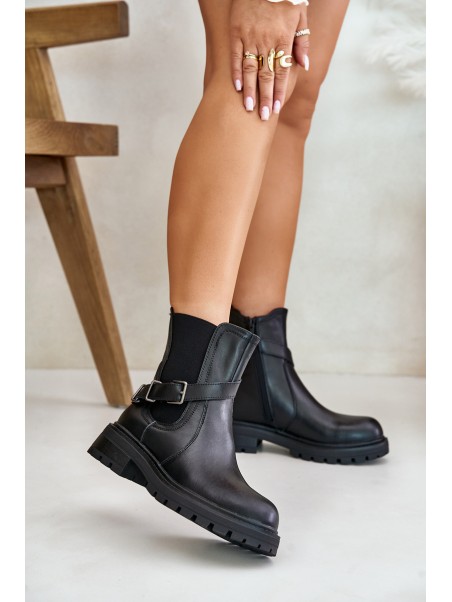 Leather Insulated Ankle Boots With Strap Black Sergio Leone TR719-S