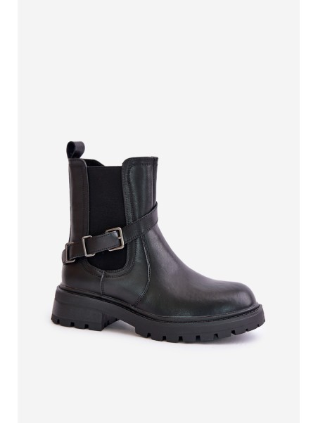 Leather Insulated Ankle Boots With Strap Black Sergio Leone TR719-S