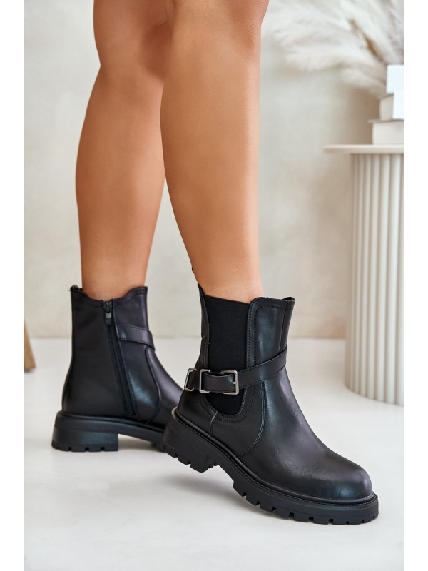 Leather Insulated Ankle Boots With Strap Black Sergio Leone TR719-S
